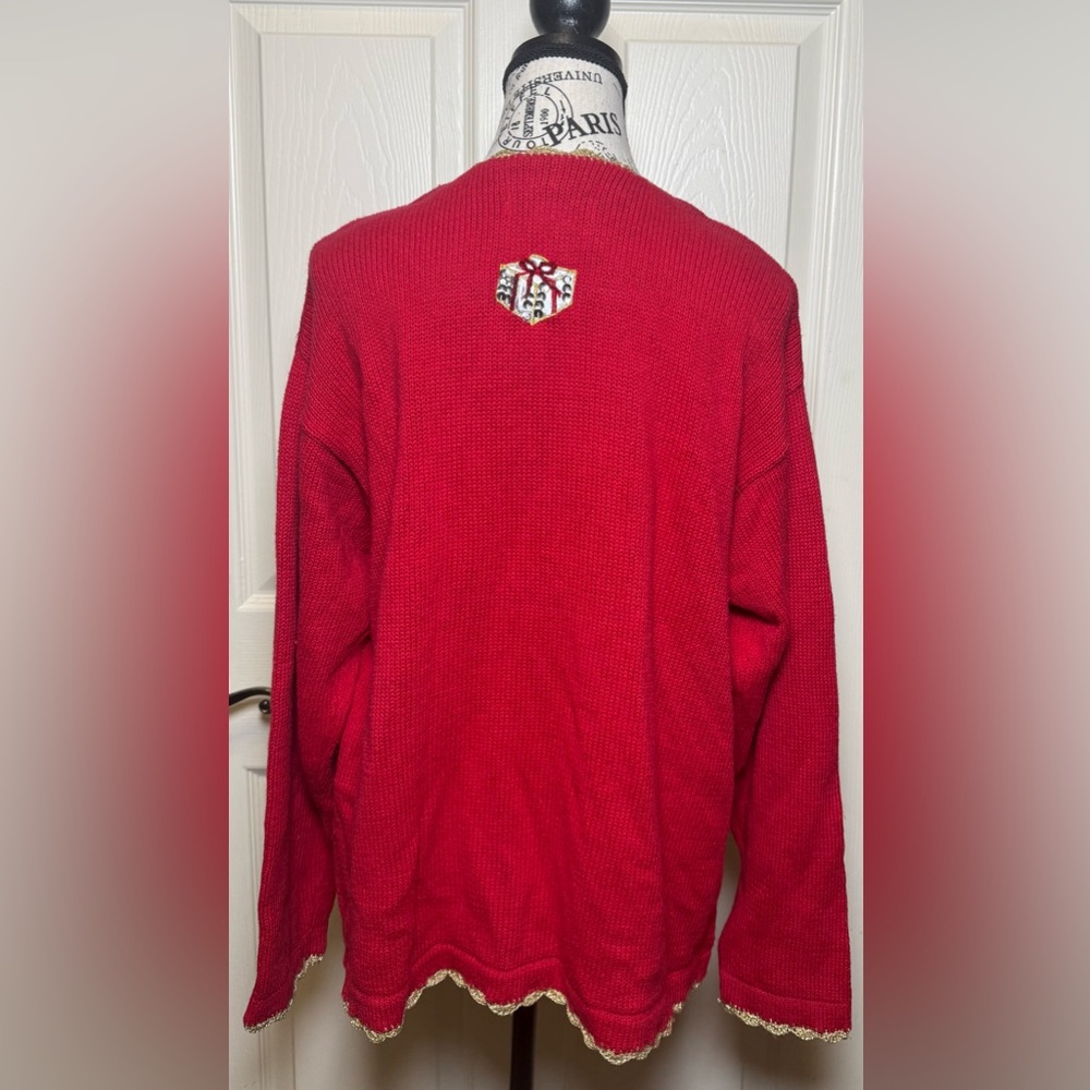 Vintage Festive Red Women's Cardigan with Presents - Picture 4 of 6